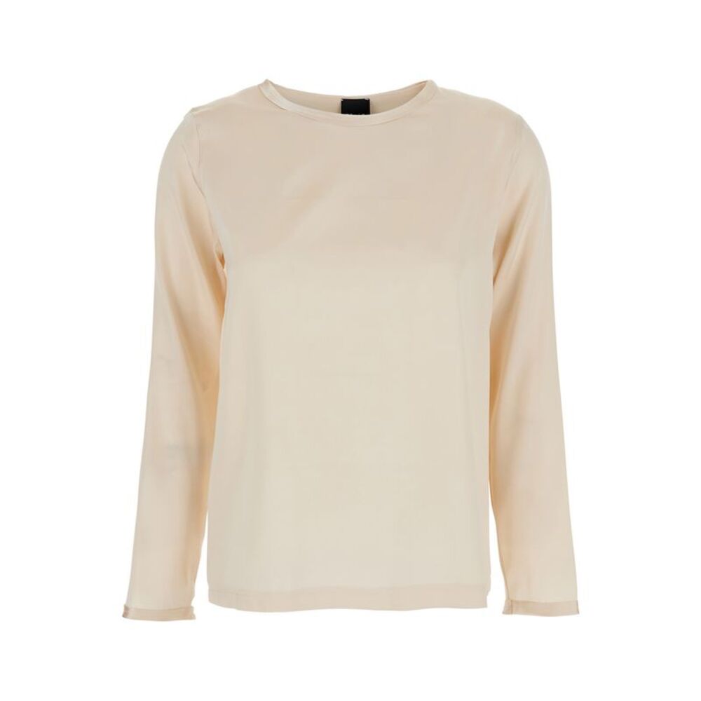 Plain Women Beige Silk Long Sleeve Blouse For Women